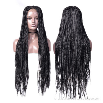 Wholesale High Quality Long Full Knotless Braided 4*4 Lace Frontal Wigs Straight Synthetic Box Braiding Hair With Lace Front